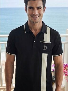 Bogner Black Polo Shirt with White Accents and side top pocket.